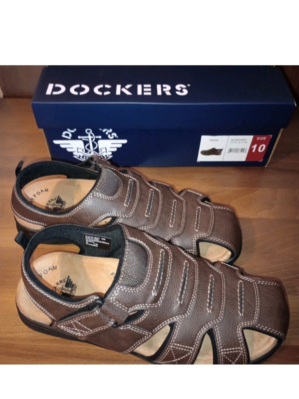 Dockers ShoreWood Memory Foam Sandals Men's  Hook And Loop Brown 10 Size